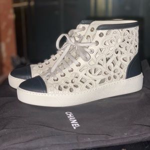 Chanel White High Top Camelia Laser Cut - NEW